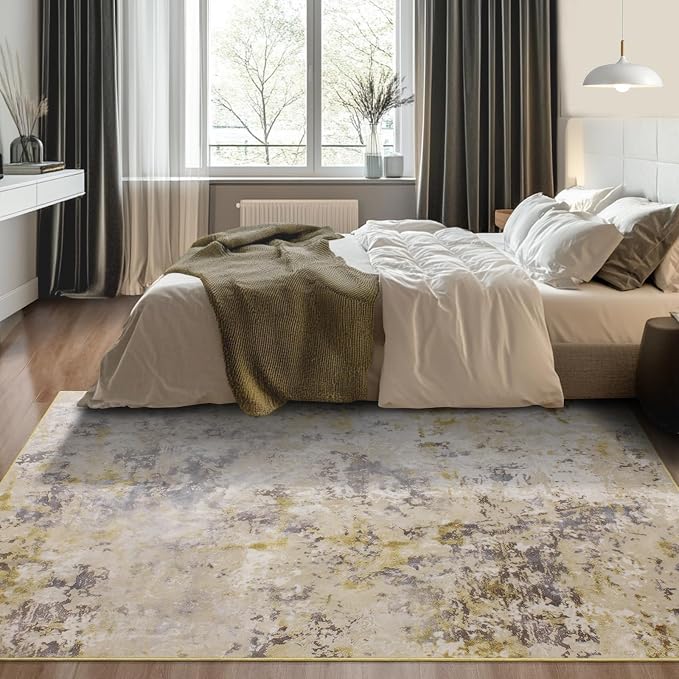 Kelarea 6x9 Rug for Living Room, Khaki Washable Non-Slip Rugs, Modern Abstract Large Rugs Low Pile Soft Carpet for Bedroom, Kitchen, Dining Room, Classroom, Dorm, Nursery, Home Office