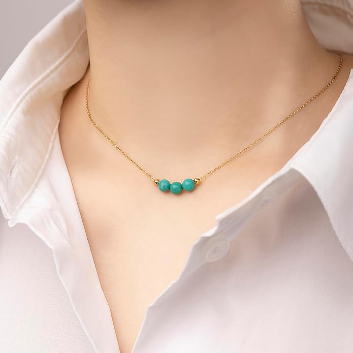 Dainty Crystal 925 Sterling Silver Choker Collar Necklace Handmade With 3 Beads Birthstone Jewelry Gifts for Women Young Lady Mother Friends Keenove