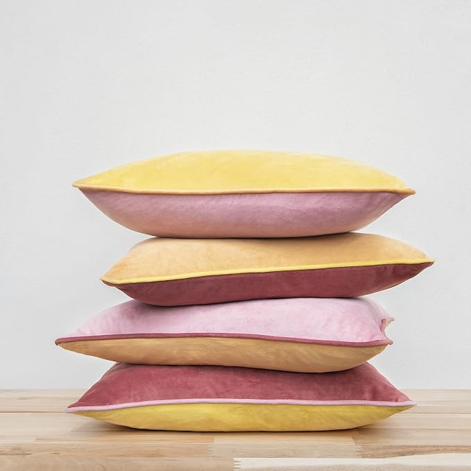 MONDAY MOOSE Decorative Throw Pillow Covers Cushion Cases, Set of 4 Soft Velvet Modern Double-Sided Designs, Mix and Match for Home Decor, Pillow Inserts Not Included (18x18 inch, Yellow/Pink)