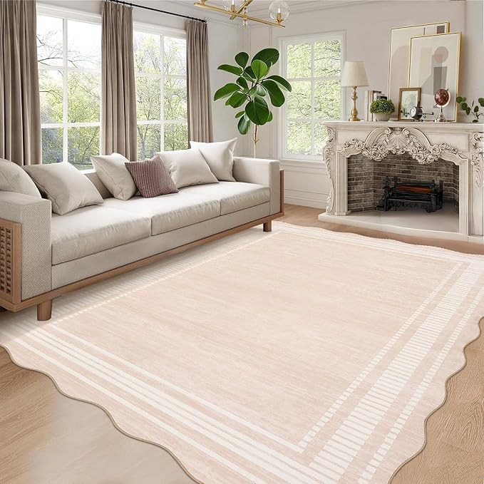 Garvee Washable Scalloped 5x7 Rug Living Room Rugs 5x7 Non-Slip Washable Solid Neutral Carpet, Modern Scalloped Rug Indoor Faux Wool Floor Mats for Bedroom Playroom Dining Room Office, Natural Ivory | Rugs for Living Room, Non-Slip Soft Carpet for Bedr...