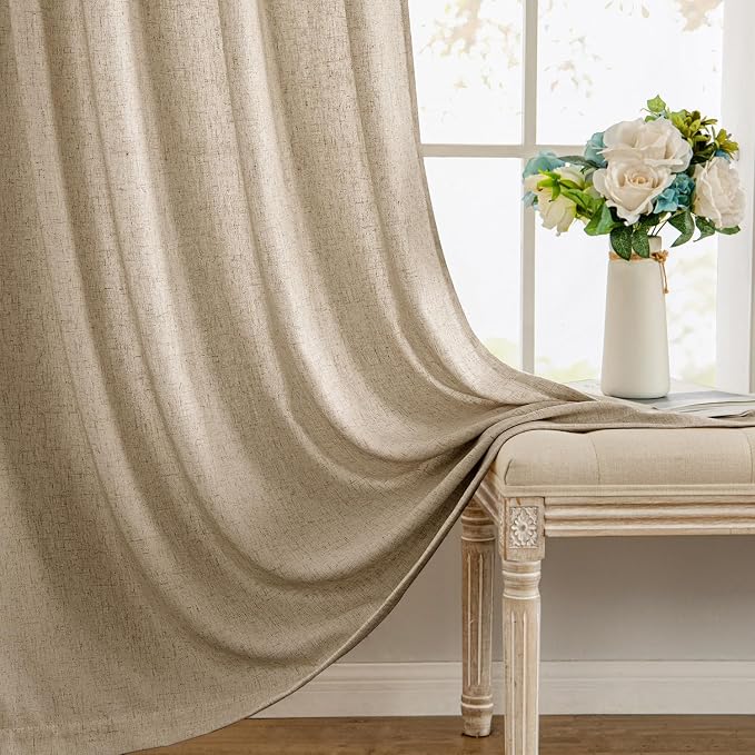MIULEE Non-See-Through Privacy Linen Curtains 52W x 63L Inch Copper Brown | 2 Panels, Light Filtering, Semi Sheer Window Curtains, Farmhouse Textured, Back Tab Drapes for Bedroom Living Room