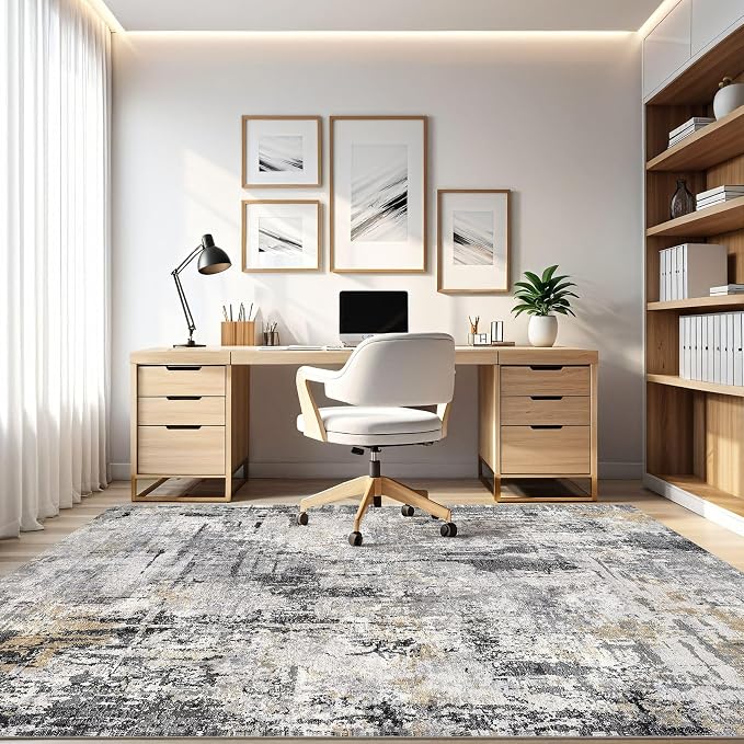 8x10 Area Rugs Living Room: Washable Large Abstract Soft Stain Resistant Indoor Floor Rugs Non-Slip Accent Carpet for Bedroom Nursery Playroom Office Dining Room Home House- Gray Beige