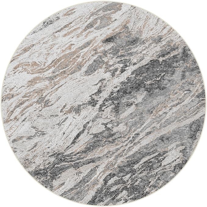 Area Rugs for Living Room: 8ft Round Abstract Washable Rug Modern Neutral Large Soft Stain Resistant Non-Slip for Bedroom Dining Room Indoor Home Office Carpet - Tapue