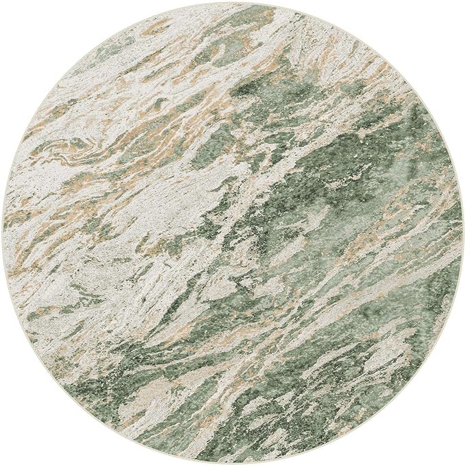 Area Rugs for Living Room: 10ft Round Abstract Washable Rug Modern Neutral Large Soft Stain Resistant Non-Slip for Bedroom Dining Room Indoor Home Office Carpet - Green Brown