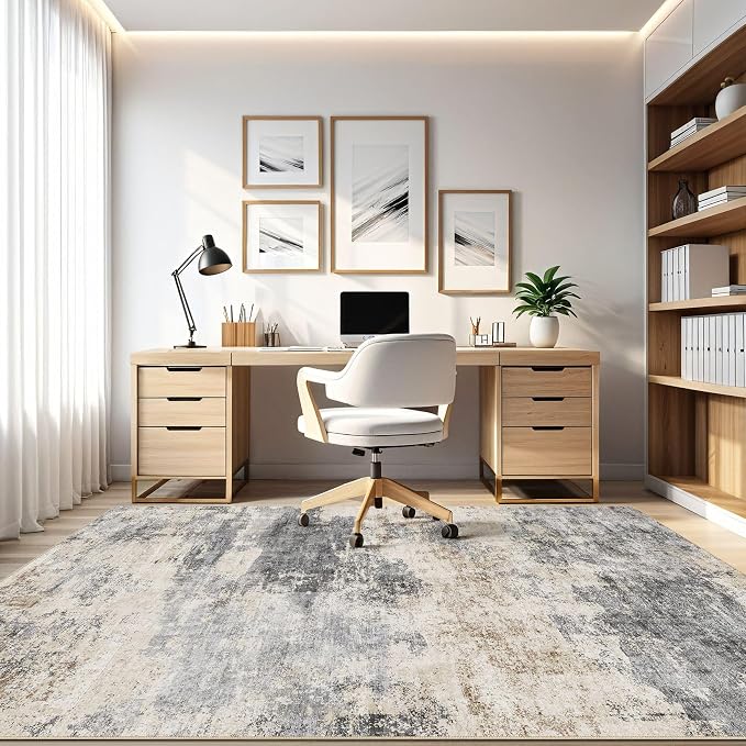 7x10 Area Rugs Living Room: Washable Large Abstract Modern Soft Rug Stain Resistant Indoor Floor Non Slip Accent Carpet for Bedroom Nursery Playroom Dining Room Office Dorm Home House- Grey Brown