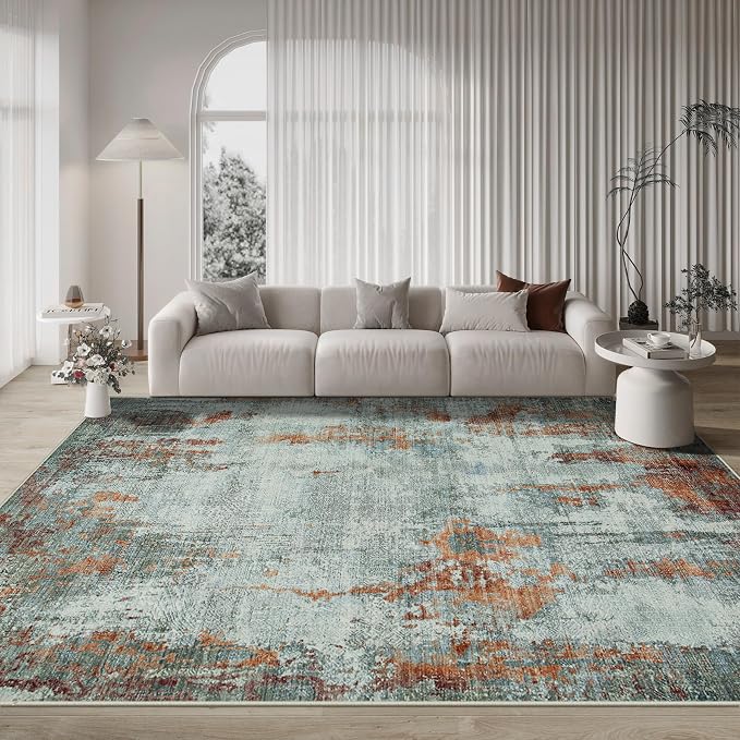 9x12 Area Rugs for Living Room Rug Washable: Modern Large Rug for Dining Room Bedroom Carpet Non Slip 9 by 12 Indoor Abstract Nursery Home Office Red Brown