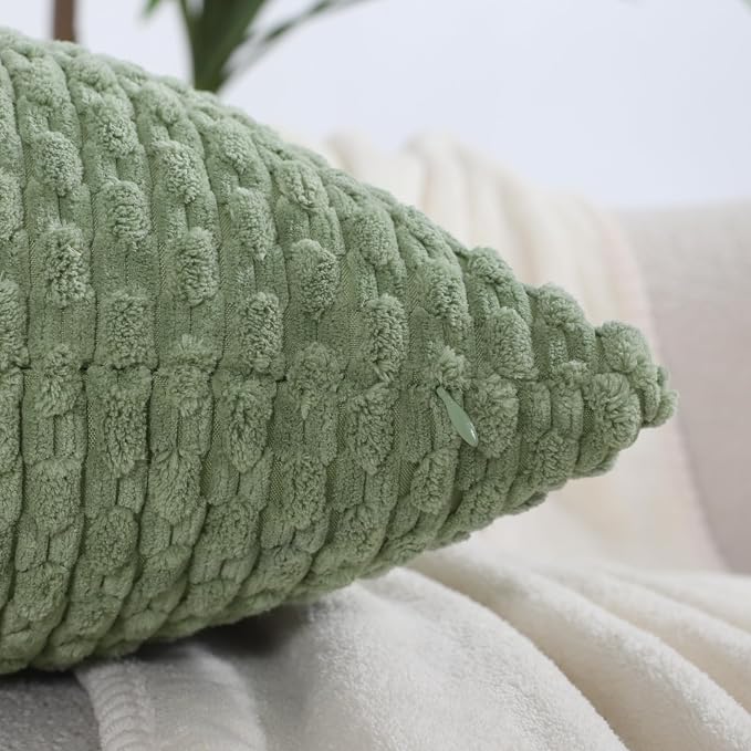 VAKADO Couch Sage Green Decorative Throw Pillow Covers 20x20 Set of 4 Spring Boho Corduroy Neutral Home Living Room Farmhouse Rustic Cushion Case Decor Square for Bed Sofa