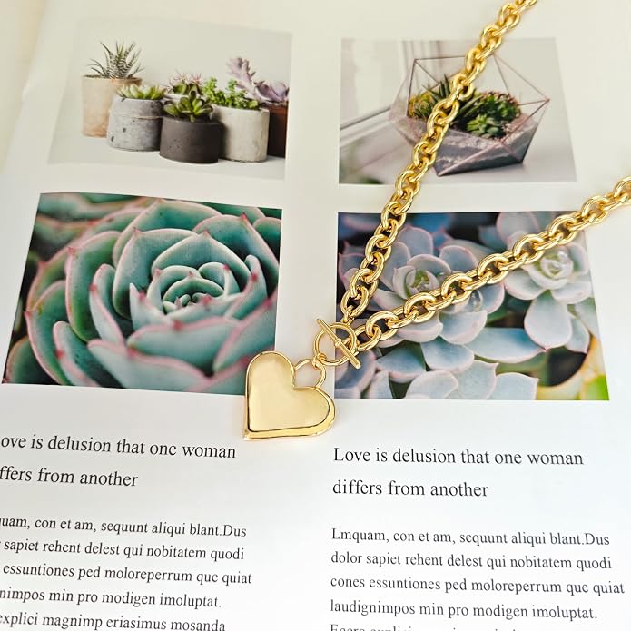 Airmb Heart Necklace for Women Gold/Silver Plated Trendy Heart Choker Lover Pendant Hypoallergenic Fashion Gold/Silver Necklace for Women Love Jewelry Gift for Women Girlfriend