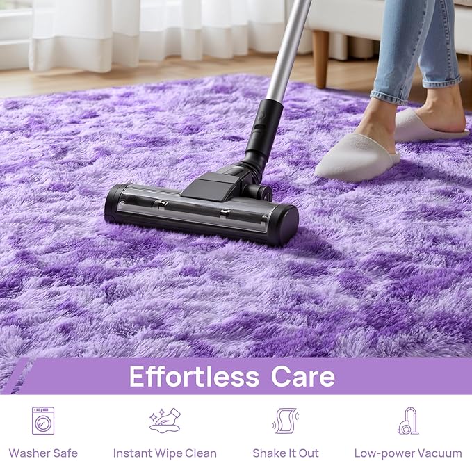 Deerhoo Large Shag Area Rugs 6 x 9, Tie-Dyed Plush Fuzzy Rugs for Living Room, Ultra Soft Fluffy Furry Rug for Bedroom, Indoor Carpet Nursery Rugs for Kids Room Home Decor, Purple