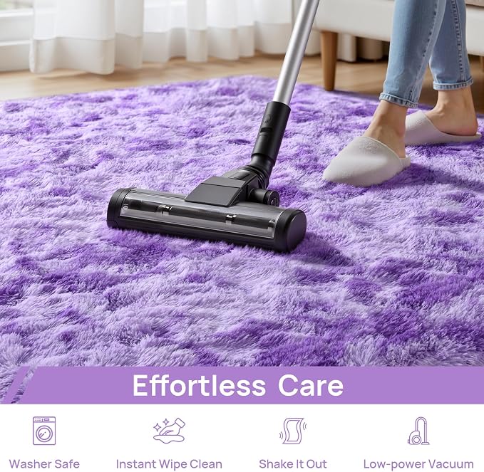 Deerhoo Large Shag Area Rugs 5 x 8, Tie-Dyed Plush Fuzzy Rugs for Living Room, Ultra Soft Fluffy Furry Rug for Bedroom, Indoor Carpet Nursery Rugs for Kids Room Home Decor, Purple