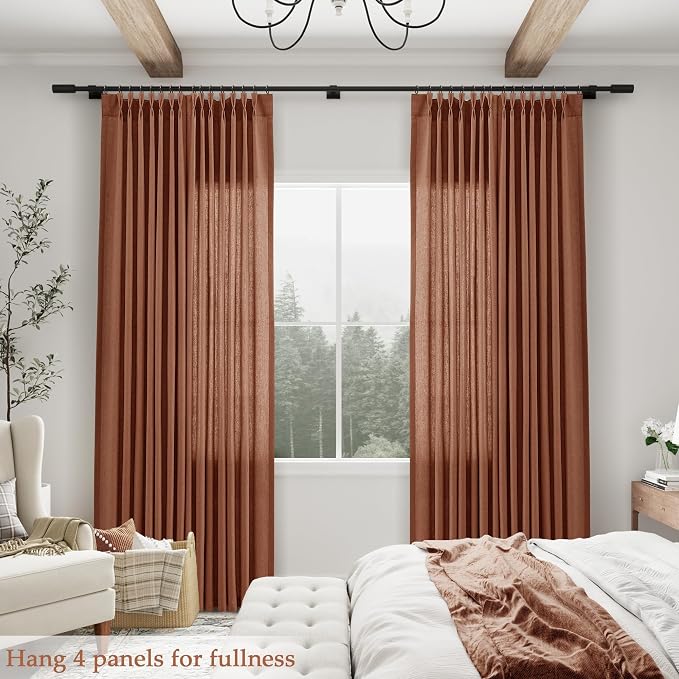 Aersas Rust Linen Pinch Pleated Curtains 96 Inch Length 2 Panels Set for Living Room Boho Country Light Filtering Pleat Curtain Back Tab Dining Room Bedroom Window Drapes 40x96