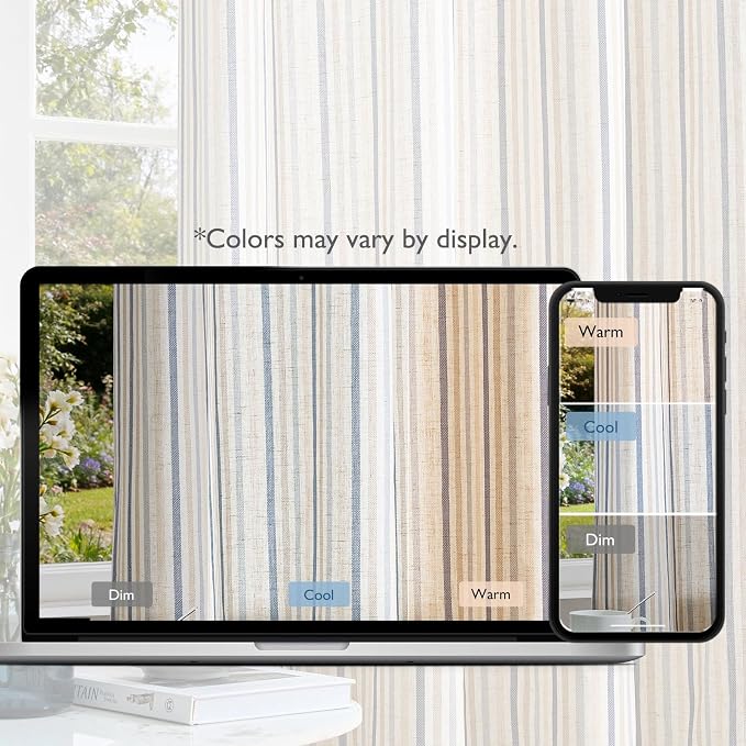 Vangao Linen Stripe Nursery Curtains for Kids Tickingstripe Light Filtering Window Curtains Colorful Pinstripe Printed Drapes 63 Inches Long for Living Room Girls Bedroom Colorful Blue 2 Panels
