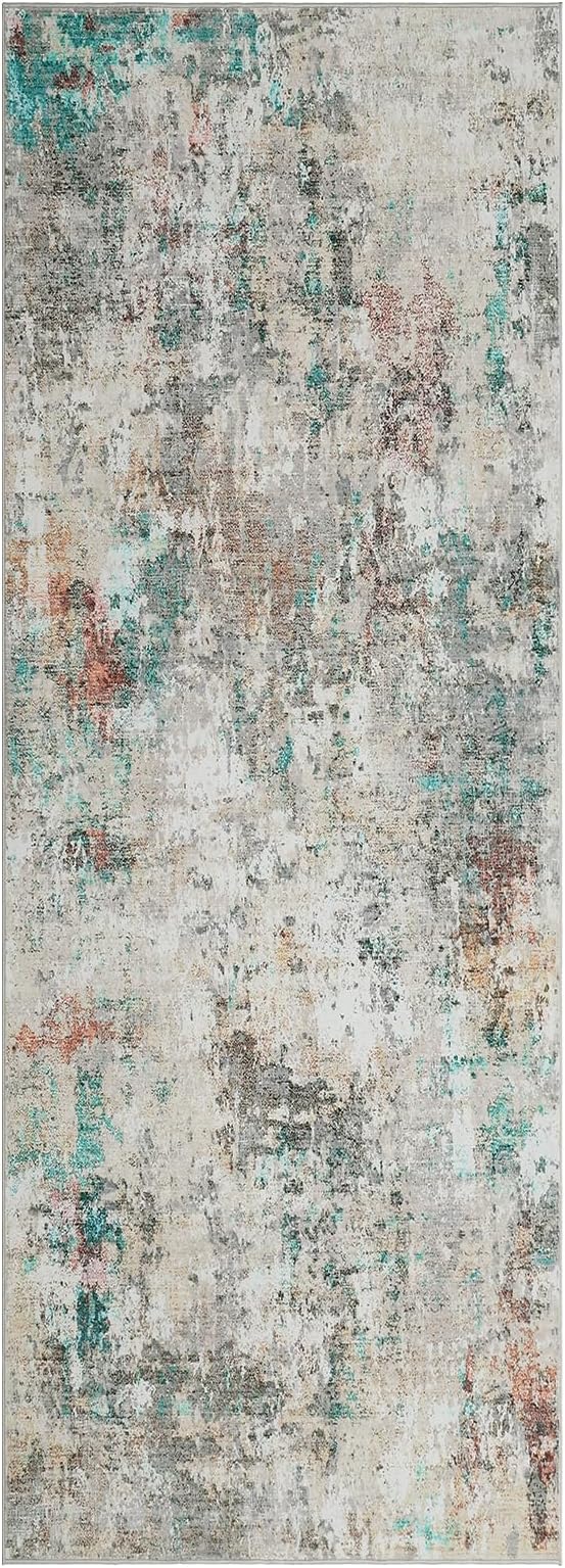 ROYHOME Modern Abstract Runner Rug 2x5 Washable Non Slip Stain Resistant Rug for Bedroom Living Room Non Shedding Low Pile Indoor Floor Cover,Colorful