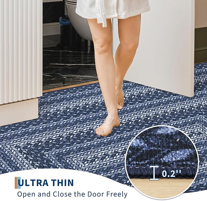 GarveeHome Washable 4x6 Area Rug Living Room Modern Easy Jute Area Rugs | Non Slip Stain Resistant Easy Jute Dining Room Throw Carpet Solid Area Rug for Kitchen Bedroom Nursery Home Decor, Blue