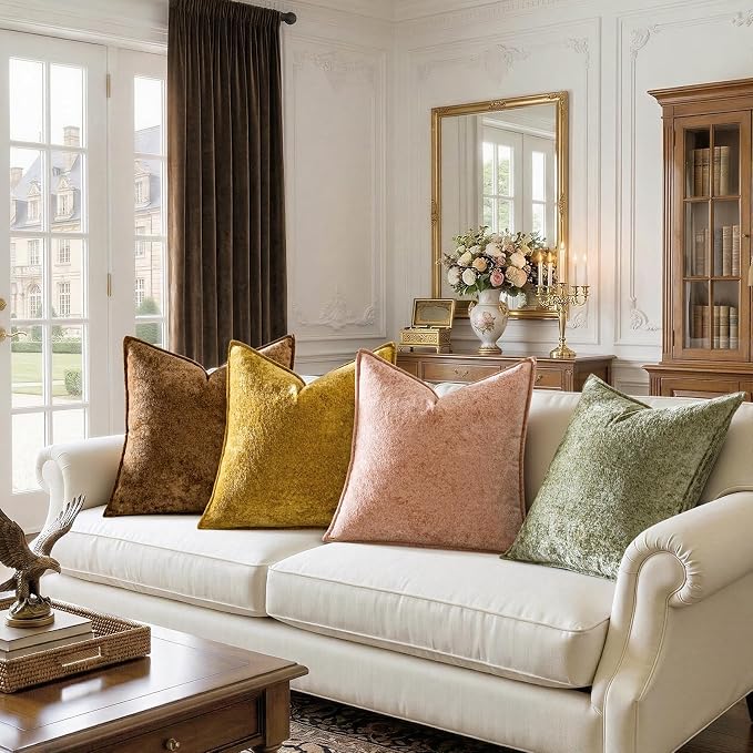 a moment Throw Pillow Covers 16X16 Inch 4 Packs,Soft Velvet Decorative Pillow Cases with 3D Ice Flower,Texture Modern Accent Cushion Covers for Sofa Couch Home Decor Golden Earth