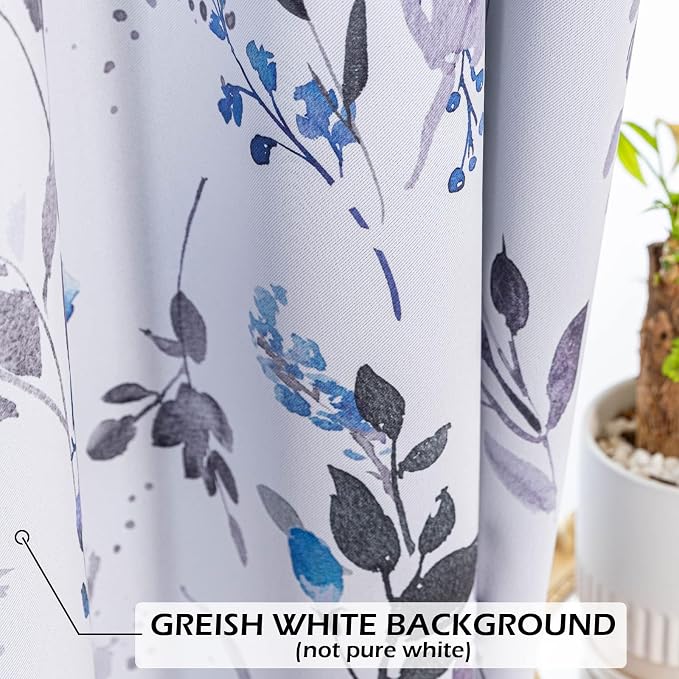 MYSKY HOME Floral Kitchen Tier Cafe Curtains 24 Inch Length 2 Panels Privacy Small Window Treatments Rod Pocket for Bathroom Basement, Blue, 30 inch Wide Each Panel