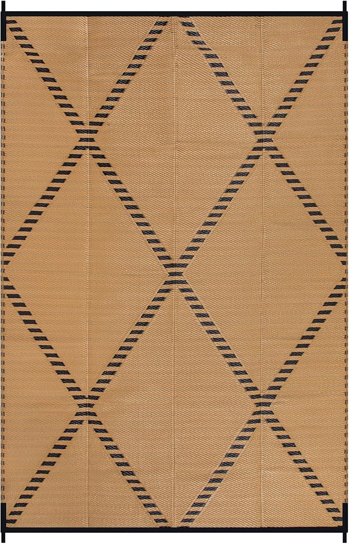 Lahome 6x9 Outdoor Plastic Straw Rug, Reversible Waterproof Camping Rug for Tent, Large Weatherproof Outside Carpet for Rv Beach Backyard Balcony Deck, Brown 6'x9'