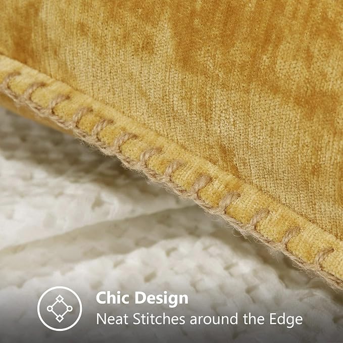decorUhome Soft Chenille Throw Pillow Covers 12x20 Set of 2 Mineral Yellow | Fall Textured Decorative Throw Pillow Cases Stitched Edge Modern Farmhouse Luxury Boho Velvet for Couch Sofa Bed Home Decor