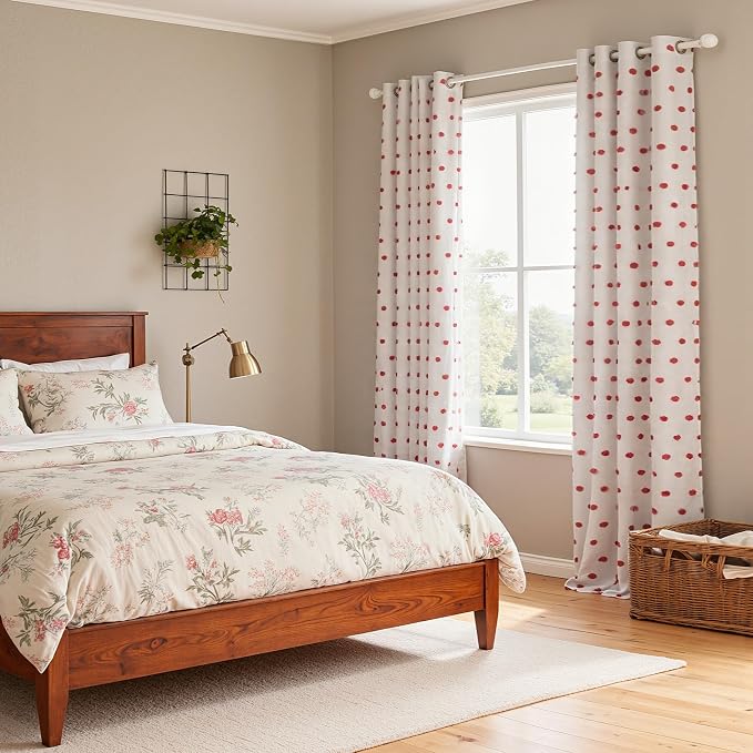 MYSKY HOME Blackout Curtains for Girls Bedroom with Red Pom Pom Sheer 90 Inch Long Total Light Blocking Curtains for Living Room 2 Panels 100% Room Darkening Grommet Double Layer Drapes 52" x 90"
