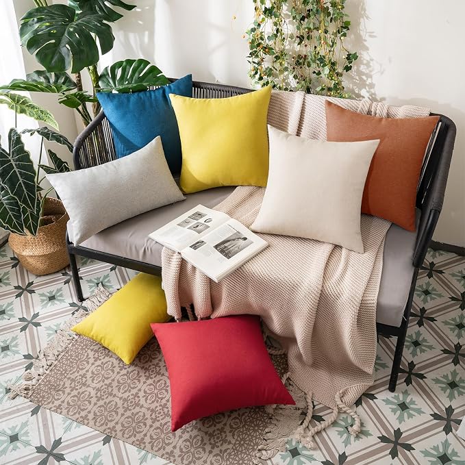 MIULEE Pack of 2 Decorative Outdoor Solid Waterproof Throw Pillow Covers Euro Sham Faux Linen Garden Farmhouse Cushion Cases for Summer Patio Tent Balcony Couch Sofa 24x24 Inch Rust