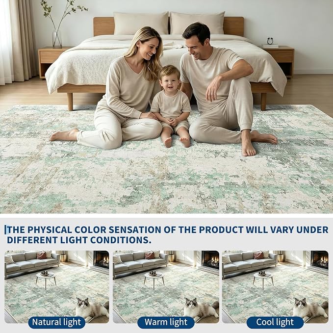 GarveeHome 6x9 Abstract Area Rug Neutral Washable Living Room Bedroom Rug | Soft Low Pile Non Slip Accent Rug for Living Room, Dining Room, Modern Neutral Indoor Carpet