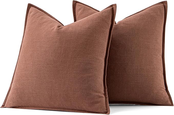 MIULEE Decorative Linen Pillow Covers 20x20 Inch Rust Red | Boho Farmhouse Fall Autumn Couch Throw Pillows for Bed, Pack of 2 Accent Modern Pillowcases, Sofa Livingroom Home Decor