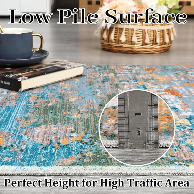 ROYHOME Modern Abstract 2x10 Rug Washable Rug Non Slip Stain Resistant for Bedroom Living Room Non Shedding Low Pile Indoor Floor Cover,Multi Color