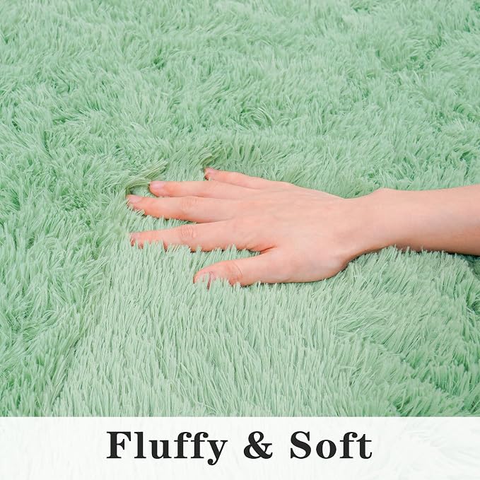Soft Fluffy Sage Green Rug for Living Room Bedroom, 6x9 Shaggy Area Rugs | Non-Slip Light Green Rug for Nursery Kids Room Dorm Room Home Decor, Indoor Plush Floor Mint Green Carpet