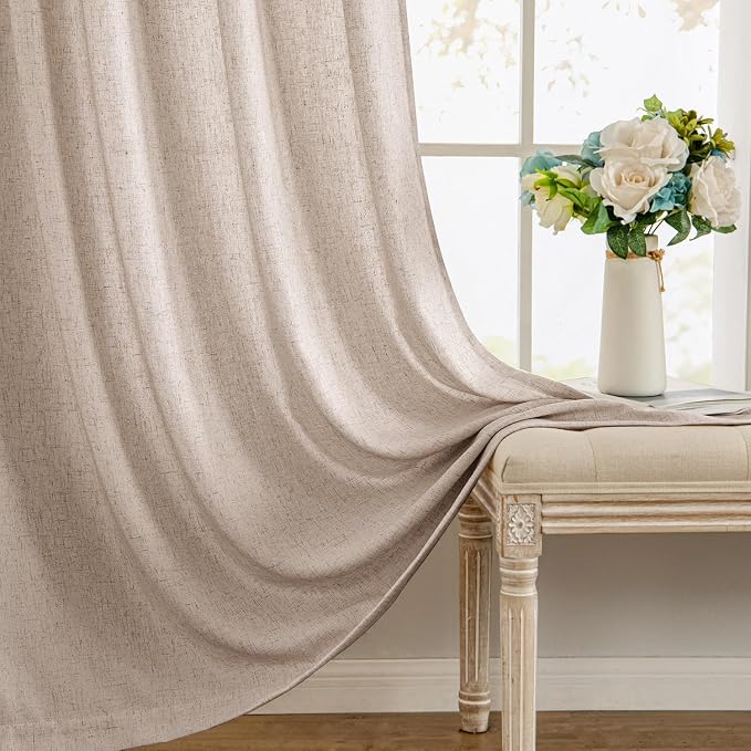 MIULEE Non-See-Through Privacy Linen Curtains 52W x 72L Inch Burlywood | 2 Panels, Light Filtering, Semi Sheer Window Curtains, Farmhouse Textured, Back Tab Drapes for Bedroom Living Room