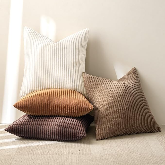 MIULEE Boho Farmhouse Throw Pillow Covers 24x24 Inch Set of 4 Rustic Mordern Neutral Cushion Covers Soft Corduroy Nordic Fall Home Decor for Couch Bed Sofa Living Room Brown
