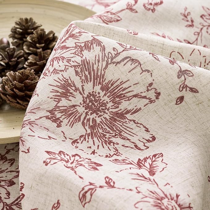 jinchan Red Floral Linen Curtains Lined 84 Inch Farmhouse Back Tab 2 Panels | Privacy lining, light filtering drapes, vintage, cottagecore, french country, rustic, bedroom, living room, window treatment