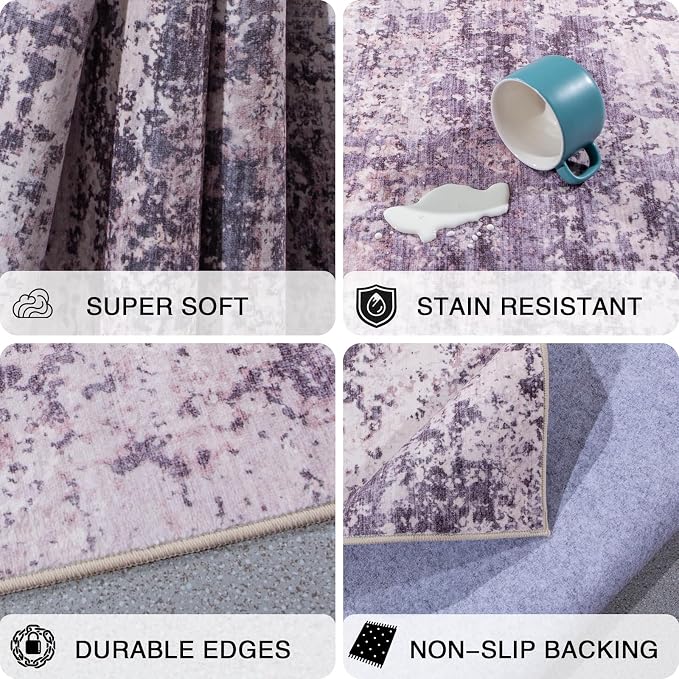 8x10 Area Rugs Living Room Rug Abstract Washable Rug Non-Slip Soft Low Pile Indoor Floor Stain Resistant Thin Carpet for Bedroom Dining Room Home Office Farmhouse Nursery - Dusty Blue & Cream 8' x 10'