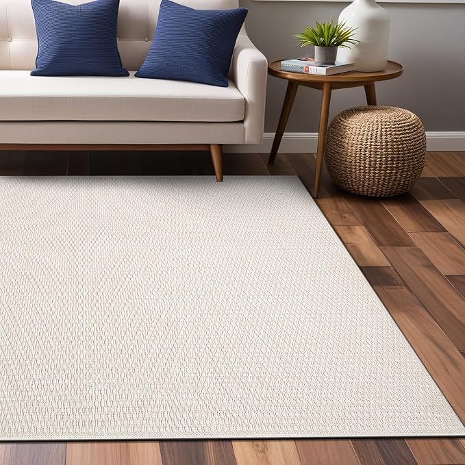 Luul Home Easy Jute Rugs 8x10 White Color Living Room Indoor Outdoor Area Rug for Patio Farmhouse and Kitchen Rug High Traffic Easy to Clean Washable Solid Boho Woven Design Outside Carpet (8 x 10)