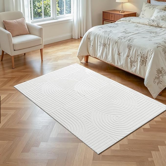 Pauwer 4x6 Washable Area Rugs for Living Room Modern White Solid Color Soft Fluffy Rugs for Bedroom Non Slip Boho Accent Indoor Mat Floor Carpet Cover for Kids Room Dining Room Kitchen Office