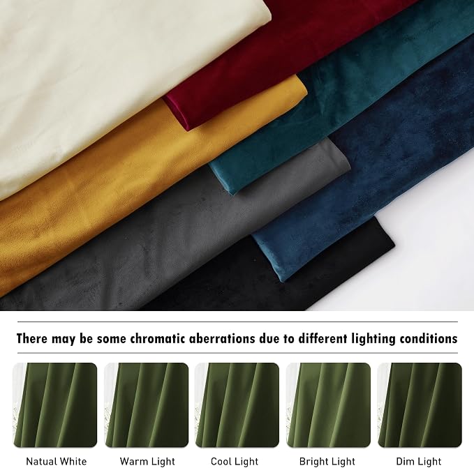RYB HOME Army Green Velvet Curtains for Bedroom Living Room, Thermal Insulated Privacy UV Heat Blocking Luxurious Soft Rod Pocket Back Tab Drapes for Nursery, 52" W x 108" L, 2 Panels