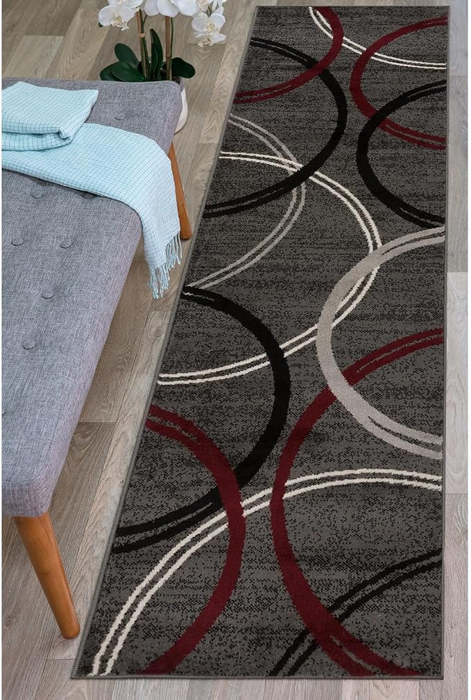 Rugshop Wavy Circles Modern Non-Shedding Runner Rug Red 2'7" x 6'