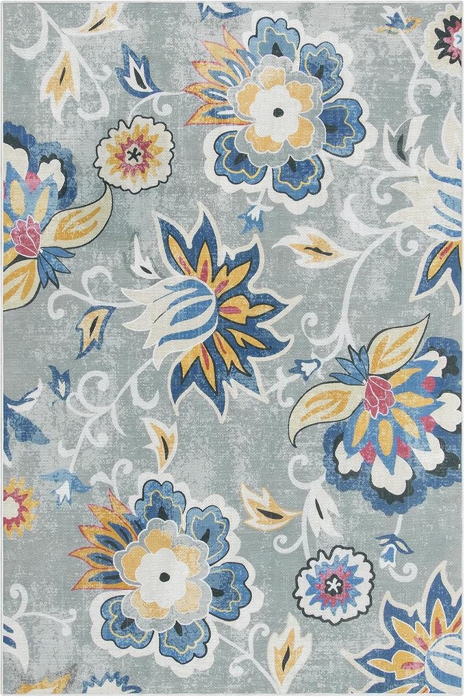 Lahome Floral Indoor Outdoor Rugs, 6x9ft Non Slip Outdoor Patio Rug for Balcony Deck, Soft Outdoor Area Rug for Camping PicnicBackyard, RV Outdoor Rugs for Living Room Dining Bedroom,Multi
