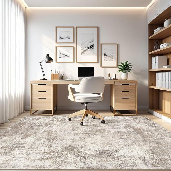LOONGRUG 6x8 Area Rugs Living Room: Washable Large Abstract Soft Rug Stain Resistant Indoor Floor Non-Slip Accent Carpet for Women Modern Home Enthusiasts Aged- Bedroom Nursery Playroom- Beige Brown