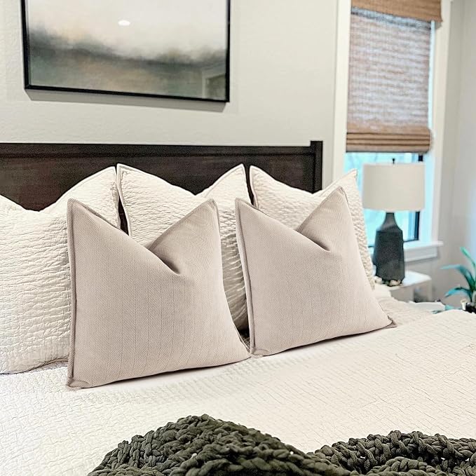 ZWJD Beige Pillow Covers 26x26 Set of 2 Chenille Throw Pillow Covers with Elegant Design Soft and Luxurious Decorative Euro Sham Throw Pillows for Couch, Bed, and Home Decor