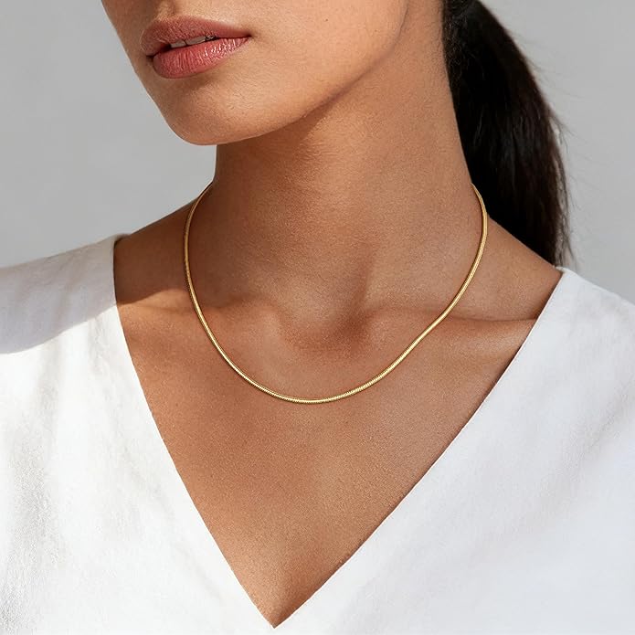 2mm Snake Chain 925 Sterling Silver Chain Necklace for Women, 18k Gold Plated Chains for Women with Push-button Clasp Durable Women’s Chains Necklace, 16 18 20 22 24 Inch