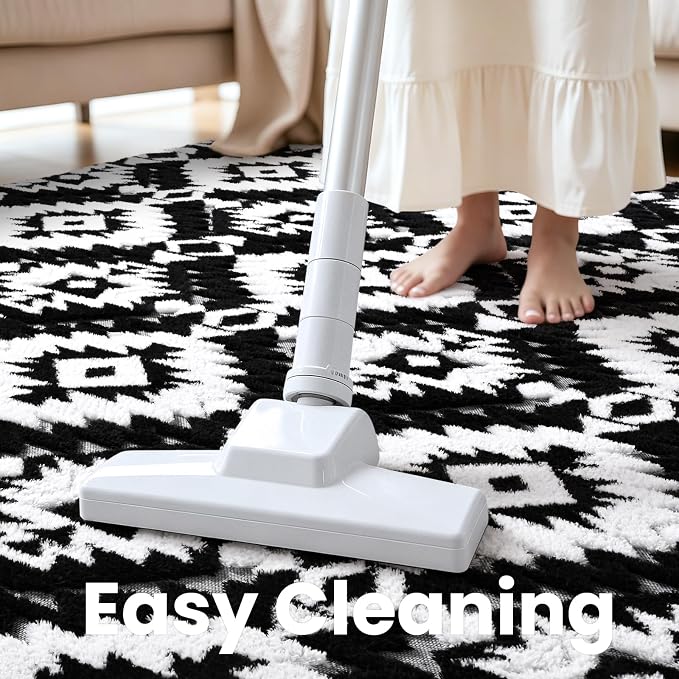 Macgace Soft Area Rug for Girls Bedroom, 3x5 Black and White Shag Rugs | Washable Non-Slip Backing Medium Pile Modren Geometric Fuzzy Carpet for Kids Room, Classroom, Living Room, Dorm