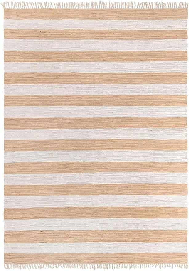 Unique Loom Chindi Rag Collection Area Rug - Striped (10'x 14' 1" Rectangle, Beige/ Ivory)