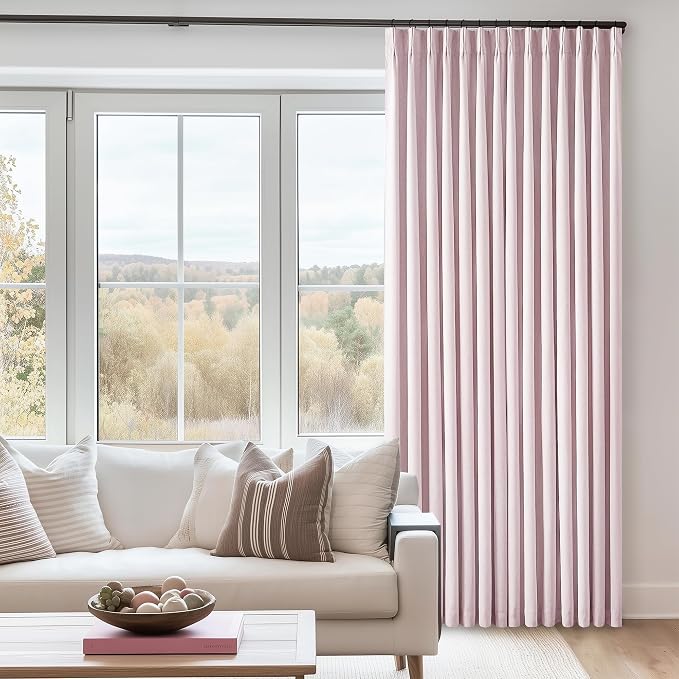 TWODRAPES Light Pink Linen 100% Black Out 120 Inch Curtains for Living Room | Pinch Pleated Back Tab Drapes, Thermal Insulated Full Black Out, Dusty Pink Curtains for Nursery Bedroom, W40xL120 2 Panels