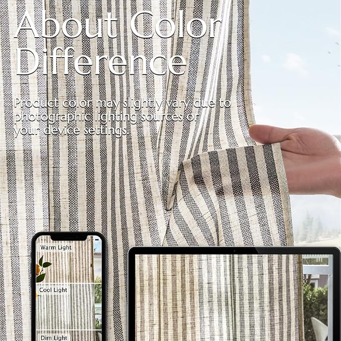 jinchan Linen Curtains 63 Inch Black Stripe on Beige Back Tab 2 Panels | Curtains For Living Room Bedroom,Ticking Stripe, Farmhouse Cottage Core Rustic,Rod Pocket Window Treatment,Light Filtering