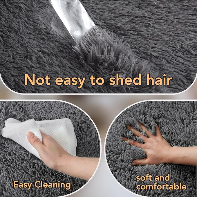 Fluffy Area Rugs 5x7 for Bedroom: Shag Rugs for Bedroom- Grey Plush Fluffy Rugs Carpets for Living Room- Soft Fuzzy Rugs for Kids Room (Gray, 5x7Feet)
