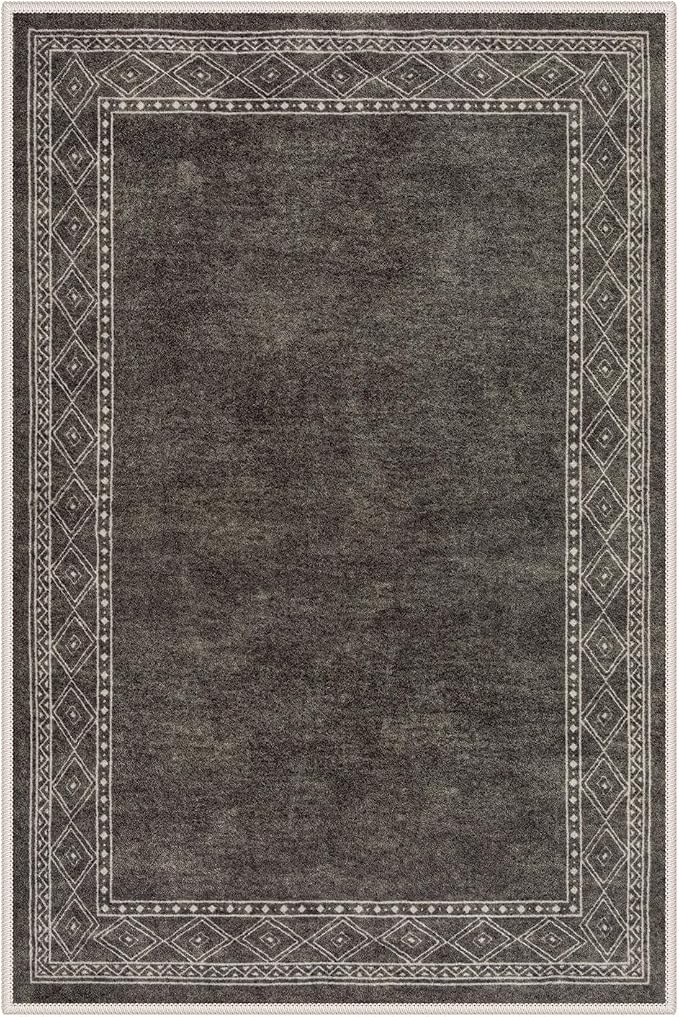 Lahome Modern Bordered Kitchen Rugs Non Slip Washable, 2x3 Rugs for Entryway Ultra-Thin Soft Door Mat Indoor Entrance Rubberback Throw Carpet for Bathroom Bedroom Front Door(2x3ft,Brown)