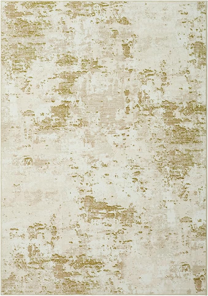 ROYHOME Modern Abstract Area Rug 10x13 Non Slip Non Shedding Rug Low Pile Stain Resistant for Bedroom Living Room,Golden Grey