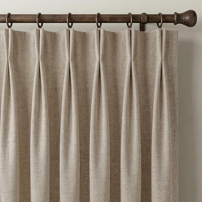 NICETOWN 395GSM Heavyweight Pinch Pleat Warm Oatmeal Faux Linen CurtainDrapes 96 inches Long for Bedoom, Room Darkening Thermal Double-Sided Thick Privacy Panel, W40 x L96, 2 Pieces