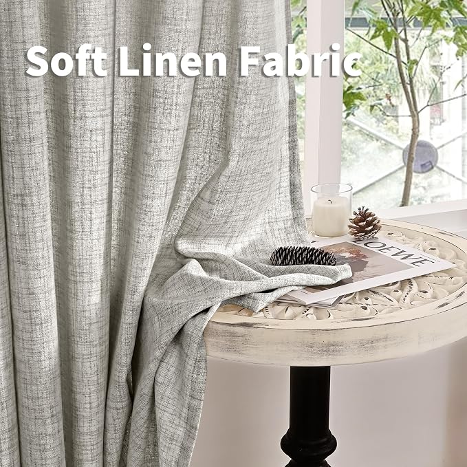 YoungsTex Linen Curtains 54 Inch Length for Living Room, Light Filtering Drapes Bronze Grommet Textured Privacy Semi Sheer for Bedroom Window Decorative, Dark Grey, 52 x 54 Inch, 2 Panels