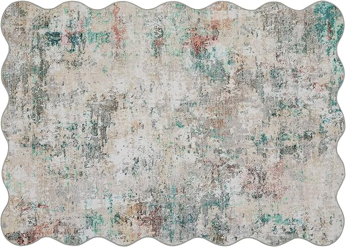 ROYHOME Modern Abstract Scalloped Area Rug 10x13 Non Slip Non Shedding Rug Low Pile Stain Resistant for Bedroom Living Room,Colorful